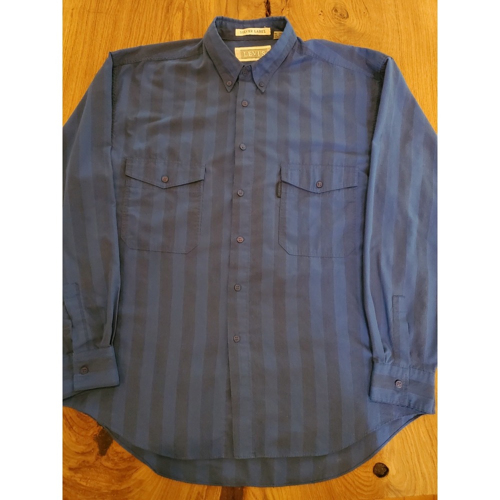 Vintage Levis Silver Label Blue Striped Button Down Shirt Mens Large Long Sleeve
